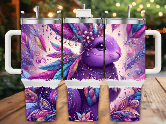 Boho Purple Bunny Feathers 40oz Tumbler