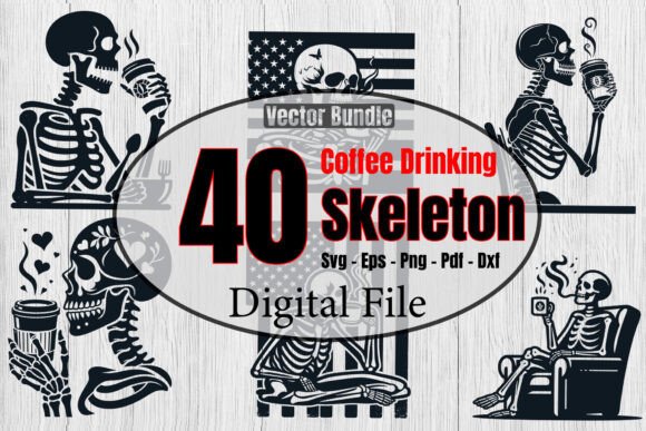 Coffee Drinking Skeleton Skull Bundle
