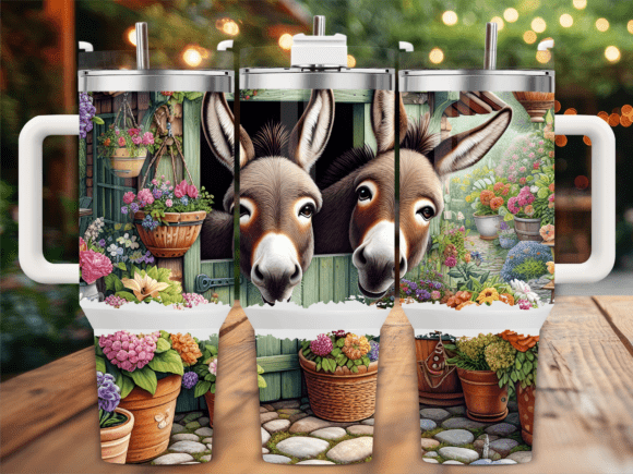 Cute Donkeys Flowers 40oz Tumbler Wrap