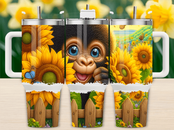 Cute Gorilla in Sunflowers 40oz Tumbler