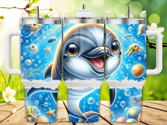 Dolphin Ocean Flowers 40oz Tumbler Wrap
