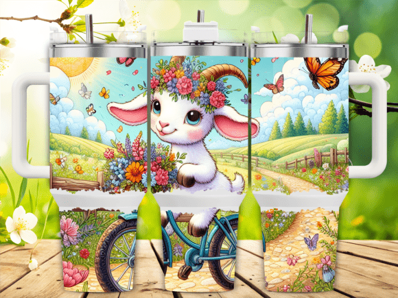Goat with Flowers Bicycle Tumbler Design