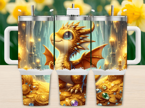 Gold Dragon in a Cave 40oz Tumbler Wrap