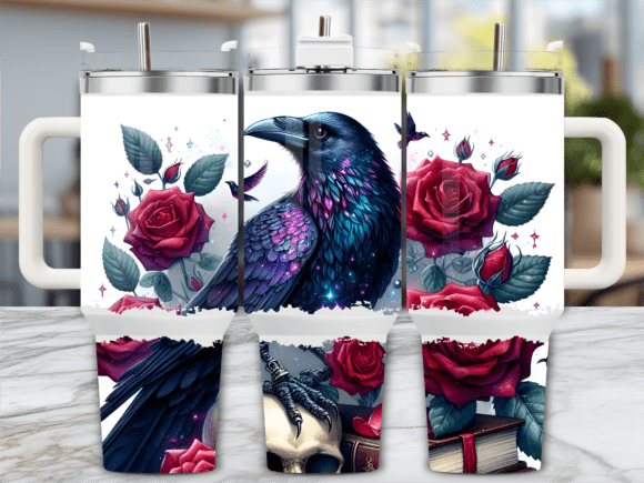 Gothic Raven with Red Roses 40oz Tumbler