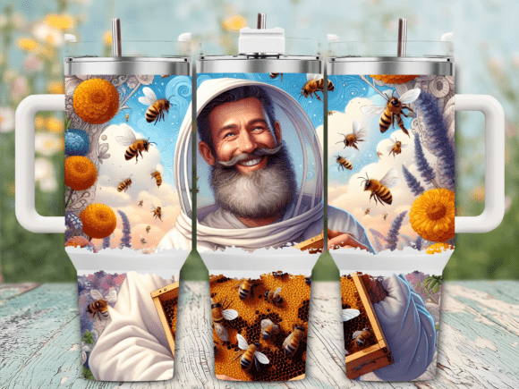 Happy Beekeeper with Bees 40oz Tumbler
