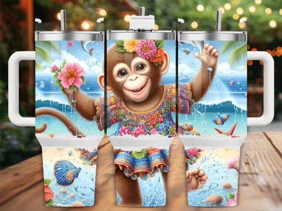 Monkey Holding Flower 40oz Tumbler Wrap