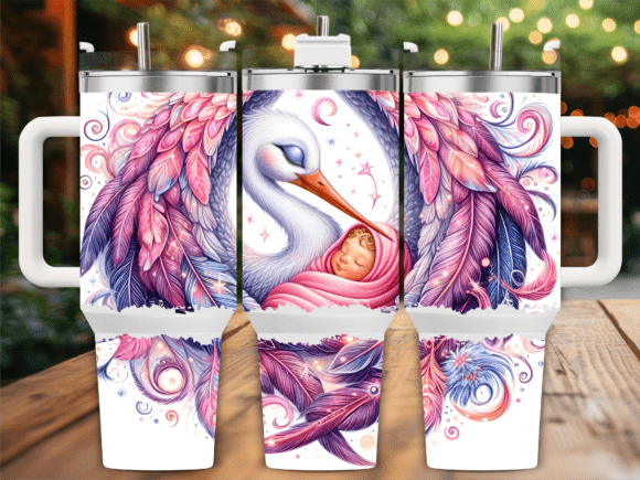 Pink Feathered Crane 40oz Tumbler Wrap