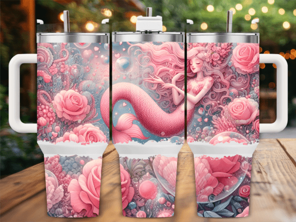 Pink Floral Mermaid Fantasy 40oz Tumbler