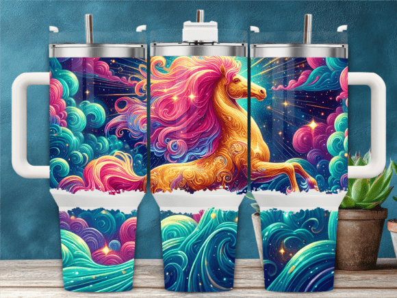 Pink Mane Fantasy Seahorse Tumbler Design
