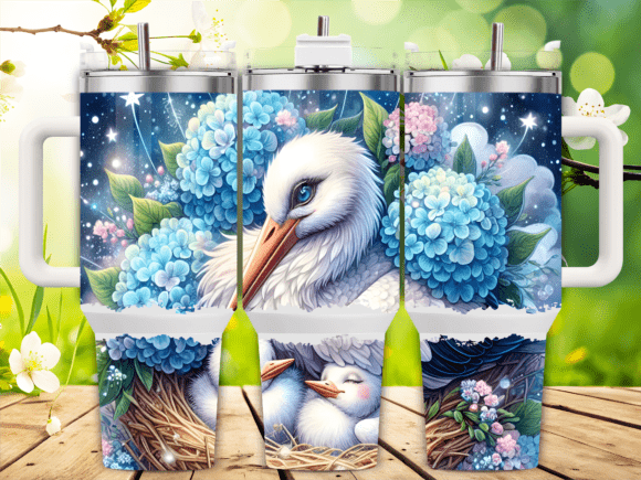 Stork Nest and Flowers 40oz Tumbler Wrap