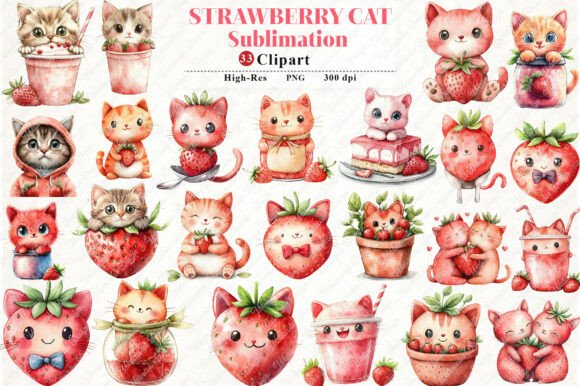 Strawberry Cat Sublimation Clipart