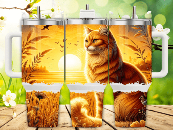 Sunset Orange Cat Scene 40oz Tumbler