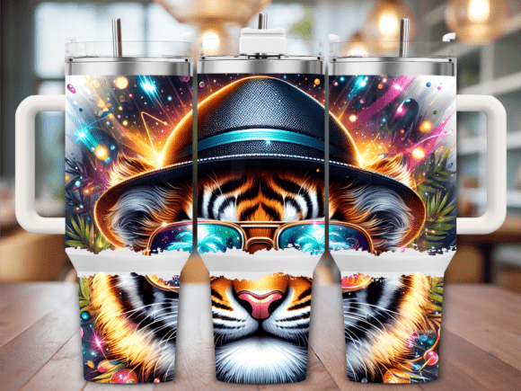 Tiger with Hat Glasses 40oz Tumbler Wrap