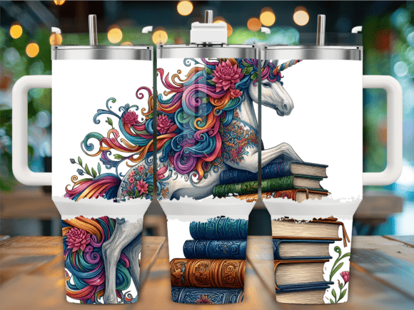 Unicorn with Flowers Books 40oz Tumbler